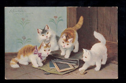 Tiere-AK Neugierige Katzen Untersuchen Schulranzen, HANNOVER 27.11.1905 - Gatos