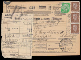 Paketkarte Hindenburg-Frankatur VELBERT 24.2.34 über Postzoll BASEL Nach Zürich - Storia Postale