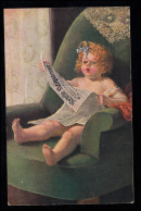 Kinder-AK Mädchen Mit Brille Liest Zeitung Auf Dem Sofa, BAD NEUHEIM 22.9.1917 - Sonstige & Ohne Zuordnung