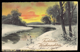AK Weihnachten: Flußlandschaft Bei Sonnenuntergang Im Winter, KÖLN 23.12.1927 - Sonstige & Ohne Zuordnung