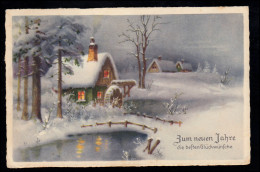 AK Neujahr: Winterlandschaft - Beleuchtete Wassermühle, DRESDEN 30.12.1938  - New Year