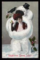 AK Neujahr: Die Frau Im Schneemann, MEYENBURG 31.12.1909 - New Year