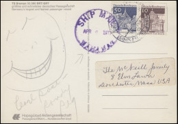 Deutsche Schiffspost TS BREMEN Auf AK Bremen, Violetter Stempel SHIP MAIL 6.4.71 - Autres & Non Classés