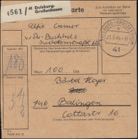 455 Schloss Tegel MeF 12mal Paketkarte DUISBURG-GROSSENBAUM 21.9.66 N. Balingen - Briefe U. Dokumente