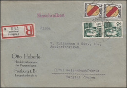 4 Freimarke 12Pf 2mal Mit Wappen 30 Pf 2mal Auf R-Bf FREIBURG/BREISGAU 10.6.1947 - Baden