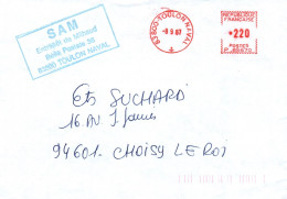 ENVELOPPE  AVEC FLAMME E.M.A - TOULON NAVAL - LE 08/9/1987 - SAM ENTREPOT DE MILHAUD - Naval Post