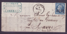 FRANCE 1853-1860 Stamp 20c Bleu YT N°14 On The Cover Oblitération Gros Chiffres - 1853-1860 Napoleone III