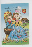 Normandie "Mon Beau Pays Normand" Couple Coiffe Panier Pommes Chaumière, Tissu Brodée Dentelle Folklore France Vierge - Ricamate