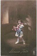 CPA Carte Postale  Belgique Bonne  Fête  Une Petite Fille Avec Des Fleurs 1917  VM80696 - Altri & Non Classificati