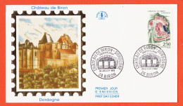 31644 / ⭐ ◉ FDC Soie Chateau De BIRON 1er Premier Jour Emission DORDOGNE 4 Juillet 1992 F.D.C First Day Cover  - 1990-1999