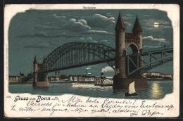 Mondschein-Lithographie Bonn, Rheinbrücke Mit Stadtpanorama  - Bonn