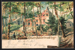 Lithographie Frankfurt-Sachsenhausen, Gasthof Oberschweinstiege  - Frankfurt A. Main