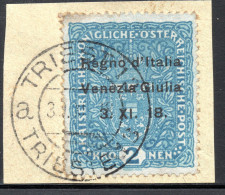 3098. AUSTRIA 1918 VENEZIA GIULIA 2 KR.ON FRAGMENT #N15 - Venezia Julia