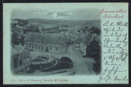 Mondschein-AK Bad Schwalbach, Strassenpartie Mit Anlagen Und Ortsblick Aus Der Vogelschau  - Bad Schwalbach