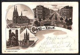 Lithographie Köln, Dom, St. Gereon, St. Martin  - Koeln