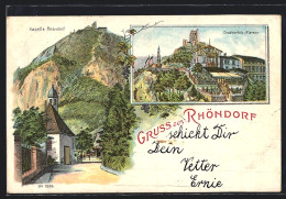 Lithographie Rhöndorf, Kapelle Rhöndorf, Drachenfels-Plateau  - Drachenfels