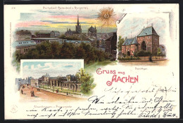 Lithographie Aachen, Elisenbrunnen Und Promenade, Buntscheid Rosenbad Und Kurgarten  - Aken