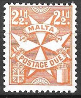 MALTA -1968 - SEGNATASSE - CROCE DI MALTA - 2,1/2 P - FIL A - DENT. 13 - NUOVO MNH**(YVERT TX 35 - MICHEL PD 32B) - Malte