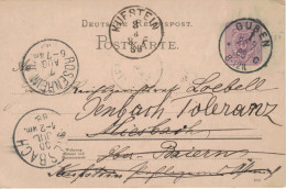 Ganzsache 5 Pfennig - Guben 1888 > Miesbach > Rosenheim > Kufstein > Hotel Toleranz Jenbach - Postkarten
