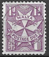 MALTA -1925 - SEGNATASSE - CROCE DI MALTA - 1 P - FIL CA - DENT. 12 - USATO  (YVERT TX 12 - MICHEL PD 12) - Malta