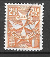 MALTA -1925 - SEGNATASSE - CROCE DI MALTA - 2,1/2 P - FIL CA - DENT. 12 - USATO  (YVERT TX 15 - MICHEL PD 15) - Malta