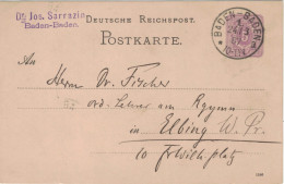 Ganzsache 5 Pfennig - Dr. Jos. Sarrazin Baden-Baden 1887 > Dr. Fischer Realgymnasium Elbing - Postkarten