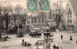 Argentan Animée Place Du Marché Chapelle St-Aubin Hôtel Des Postes Attelage - Argentan