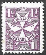 MALTA -1967 - SEGNATASSE - CROCE DI MALTA - 1 P - FIL A - DENT. 12 - NUOVO MNH**  (YVERT TX 28 - MICHEL PD 29) - Malta