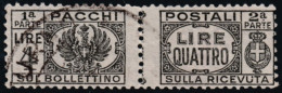 ITALY ITALIA LUOGOTENENZA 1946 PACCHI POSTALI 4 LIRE  (Sass. 63) USATO OFFERTA! - Pacchi Postali