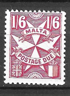 MALTA -1968 - SEGNATASSE - CROCE DI MALTA - 1/6 - FIL A - DENT. 12 - NUOVO MNH**  (YVERT TX 40 - MICHEL PD 37B) - Malta