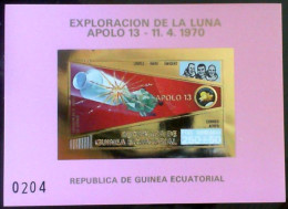 EQUATORIAL GUINEA , 1973.-  Apollo 13. Imperforate Of Souvenir Sheet 4500 GUP 1 B With Modified Colors - Afrika