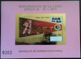 EQUATORIAL GUINEA , 1973.-  Apollo 14. Imperforate Of Souvenir Sheet 4500 GUP 1 B With Modified Colors - Afrique