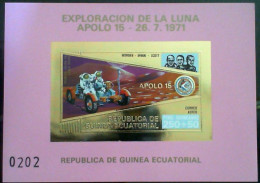 EQUATORIAL GUINEA , 1973.-  Apollo 15. Imperforate Of Souvenir Sheet 4500 GUP 1 B With Modified Colors - Afrique