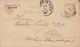 Hungary Ungarn Postal Stationery Ganzsache Entier KANITZ C. Papir Ruktár. BUDAPEST 1884 WIEN (Arr.) (2 Scans) - Postal Stationery