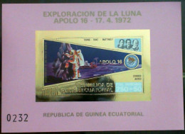 EQUATORIAL GUINEA , 1973.-  Apollo 16. Imperforate Of Souvenir Sheet 4500 GUP 1 B With Modified Colors - Afrique