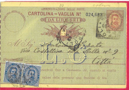 INTERO CARTOLINA-VAGLIA UMBERTO C.15 DA LIRE 6 (+25(COPPIA)(CAT. INT. 10) -VIAGGIATA DA NAPOLI*31.3.93* PER CITTA' - Stamped Stationery