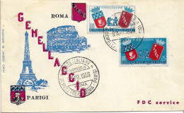 Fdc Service: GEMELLAGGIO ROMA PARIGI (1959); No Viaggiata; Annullo Speciale Roma - FDC