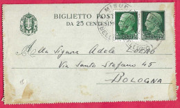 ANNULLO DC "MISURINA *27.7.39*/ BELLUNO" SU INTERO BIGLIETTO POSTALE 25C.(+25)  PER BOLOGNA - VALORI GEMELLI - Storia Postale