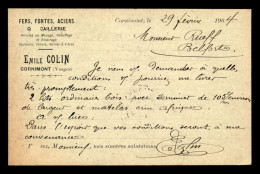 88 - CORNIMONT - CARTE DE SERVICE - EMILE COLIN, QUINCAILLERIE - FEVRIER 1904 - Cornimont