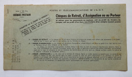 Chéquier De Chèques De Retrait Postes Et Télécommunications De L'AOF - Chèques Postaux 1961 N° 11 Chp Bamako Soudan - Cheques & Traverler's Cheques