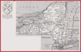 Carte De L' Etat De New York. Carte Avec Réserves Indiennes, Voies Ferrées. Blason. Etats Unis. Larousse 1960. - Documents Historiques