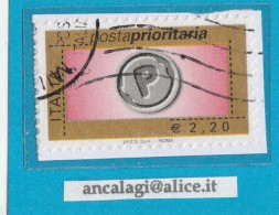 USATI ITALIA POSTA PRIORITARIA Senza/mill. - Ref.1454A "10^ Emissione" 1 Val. €2,20 - - 2001-10: Oblitérés