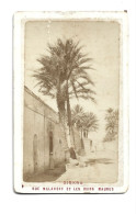 Photo Ancienne Sur Carton Biskra Rue Malakoff Et Les Bains Maures Ph Veuve Thomas Rue Bab Azoun Alger - Orte