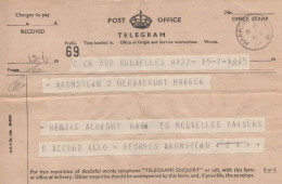 REINO UNIDO TELEGRAMA BRUSELAS A HERGA COURT HARROW 1945 - Telecom