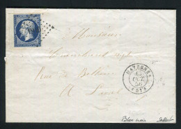 Belle Lettre De Mayenne Pour Laval ( 1856 ) Avec Un Superbe N° 14Ab Bleu Noir Bord De Feuille - 1849-1876: Klassieke Periode