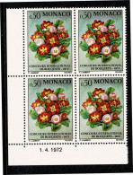 MONACO 1972  Concours De Bouquets  Bloc De 4 Coin Daté 1.4.1972  ** Gomme Intacte - Autres & Non Classés