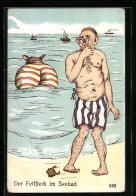 AK Der Fettfleck Im Seebad, Karikatur  - Humor