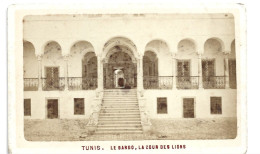 Photo Ancienne Sur Carton Tunis Le Bardo La Cour Des Lions - Plaatsen