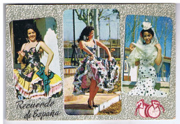 Recuerdo De ESPANA  En 3 Vues - Danseuses De Flamenco - Souvenir D'ESPAGNE - Ediciones Lux-Color - N° 667 - Sonstige & Ohne Zuordnung