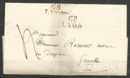 France - LYON - LAC Du 4/9/1826 Pour GRENOBLE - Cachet "68 LYON" - 1801-1848: Precursors XIX